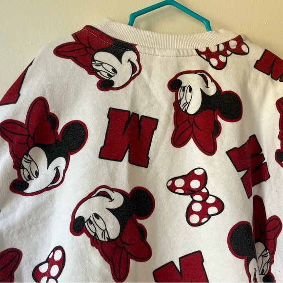 Disney Minnie Mouse Sweatshirt Girls 7/8 White Red Bow All Over Print Joe Fresh - Picture 7 of 9